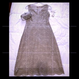 Beautiful BCBG Beige/Silver Cocktail Dress